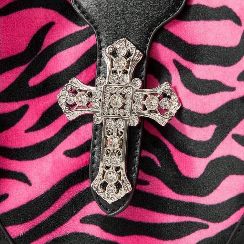 Pink Zebra Print Tote Bag with Cross Accent - Picture 4 of 4